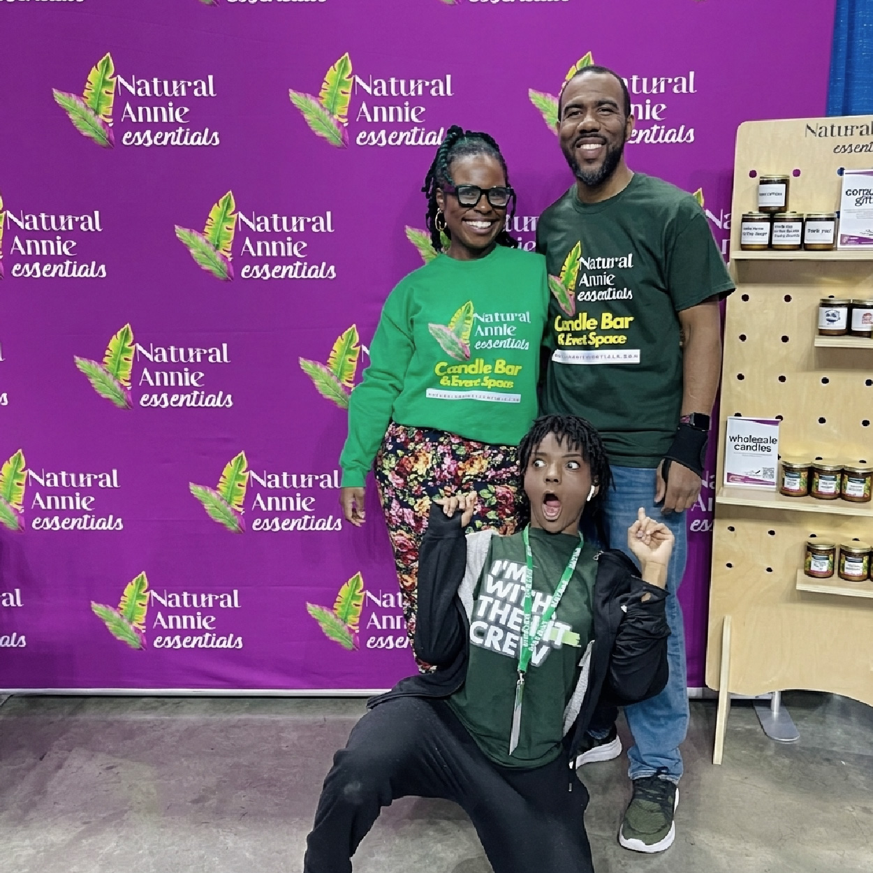 Step and repeat backdrop with logo at vendor market